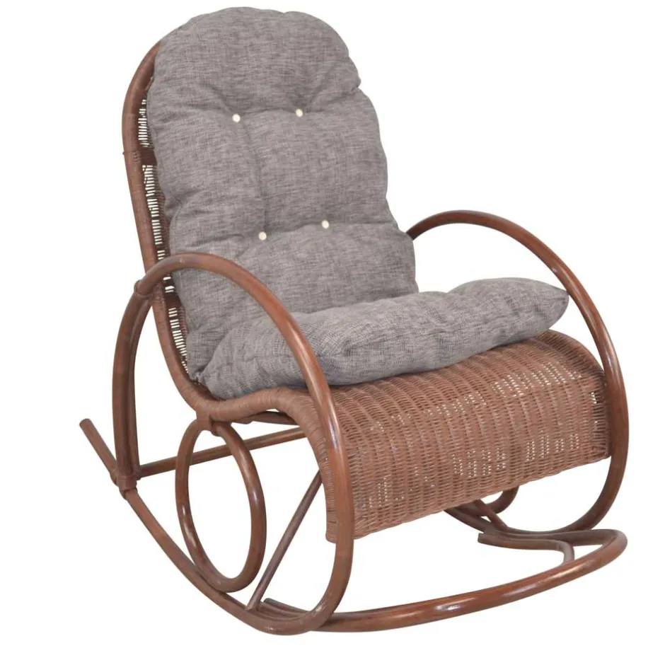 Wohnen Brauner Schaukelstuhl aus lackiertem Rattan - Asalion