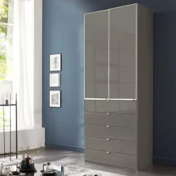 Wohnen Brauner Schlafzimmerschrank mit Glasfront - Madita