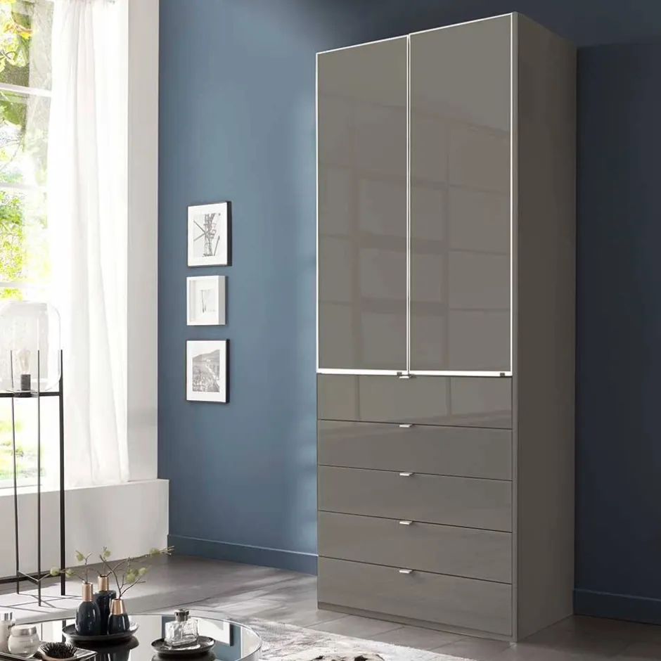 Wohnen Brauner Schlafzimmerschrank mit Glasfront - Madita