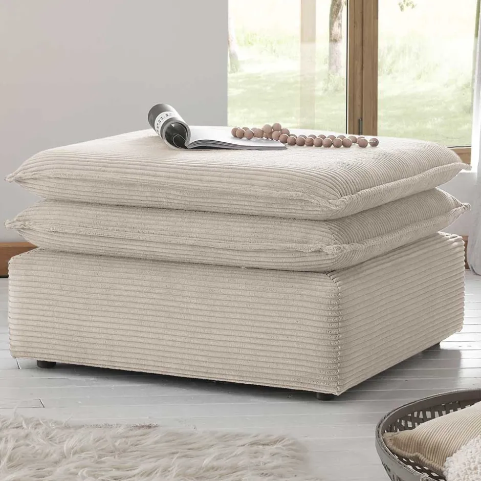 Wohnen Breitcord Polsterhocker in Beige - Jony