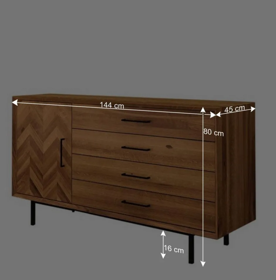 Breite Kommode mit vier Schubladen & Tür - Kerfa^Wohnen Hot