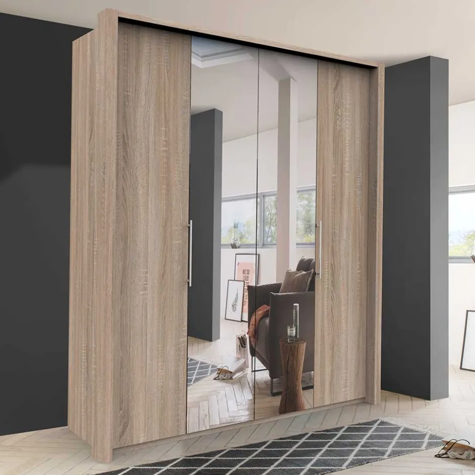 Wohnen Breiter Falttüren-Schrank mit Spiegel - Zayun