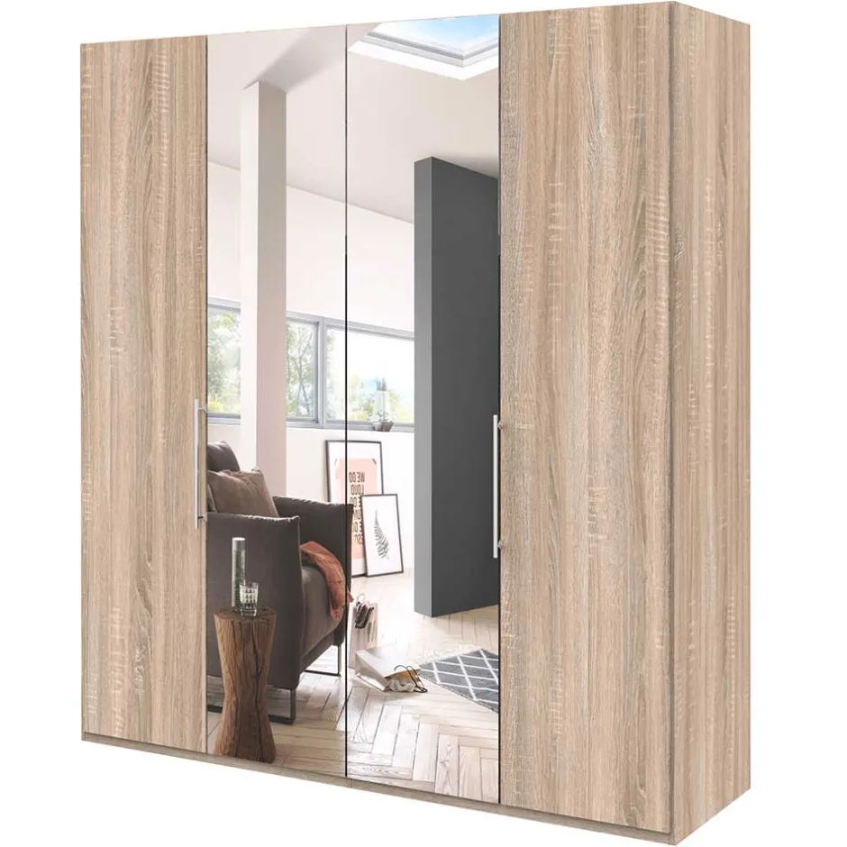 Wohnen Breiter Falttüren-Schrank mit Spiegel - Zayun