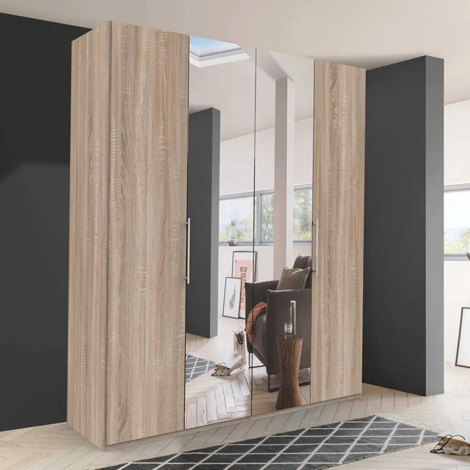 Wohnen Breiter Falttüren-Schrank mit Spiegel - Zayun