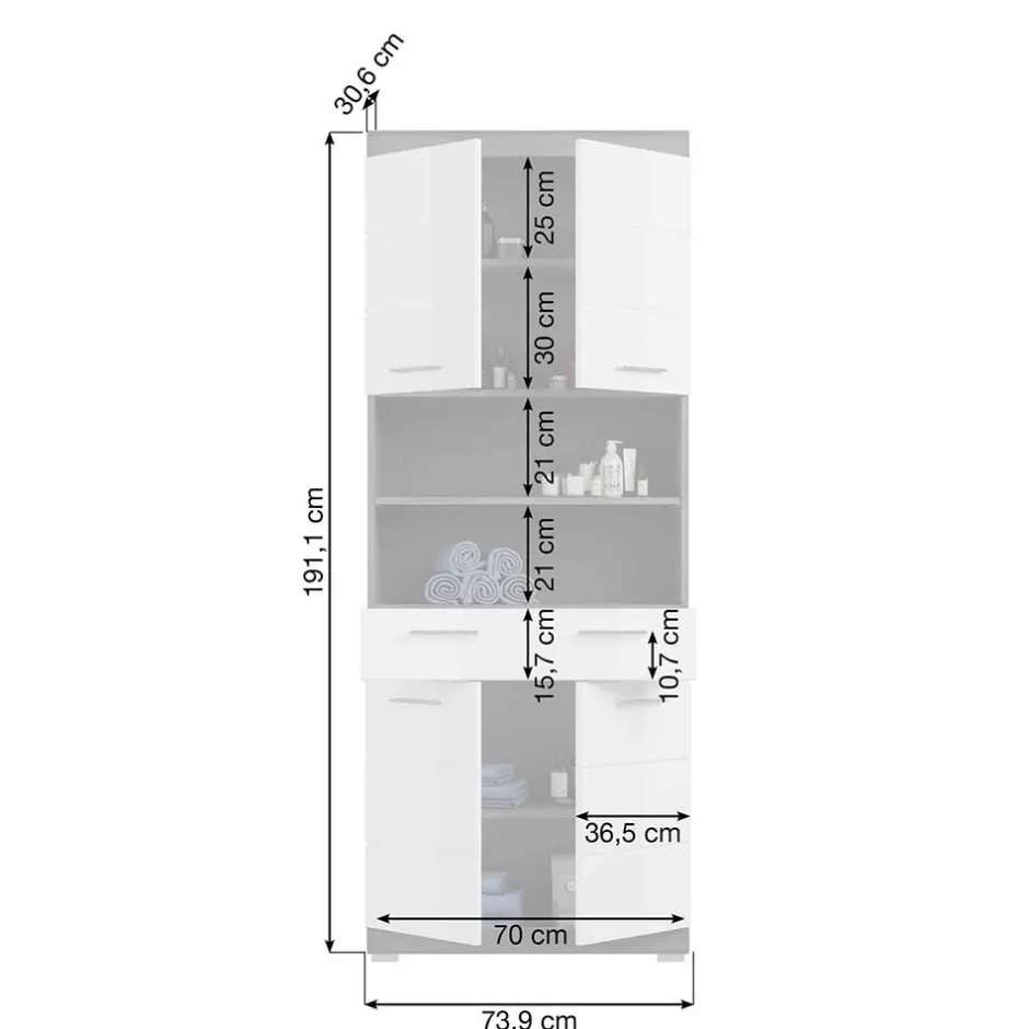 Breiter Hochschrank fürs Bad 74x191x31 cm - Nancys^Wohnen Hot