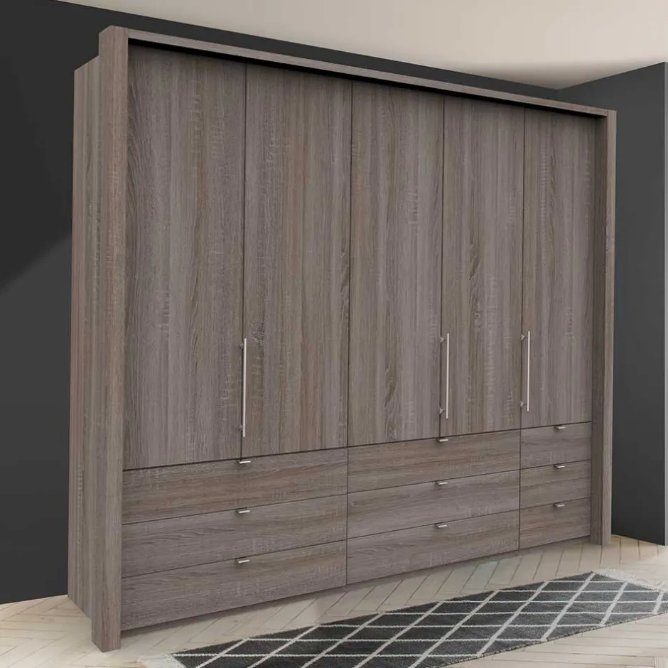 Breiter Kleiderschrank in Eiche Dunkel - Crenba^Wohnen