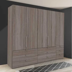 Breiter Kleiderschrank in Eiche Dunkel - Crenba^Wohnen