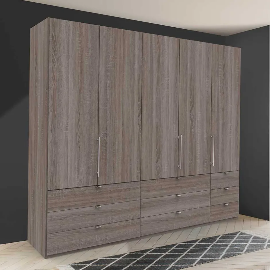 Breiter Kleiderschrank in Eiche Dunkel - Crenba^Wohnen