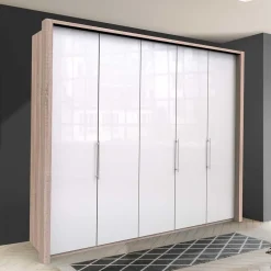 Breiter Schlafzimmerschrank mit weißer Glasfront - Bosays^Wohnen Outlet