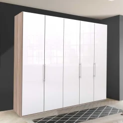 Breiter Schlafzimmerschrank mit weißer Glasfront - Bosays^Wohnen Outlet