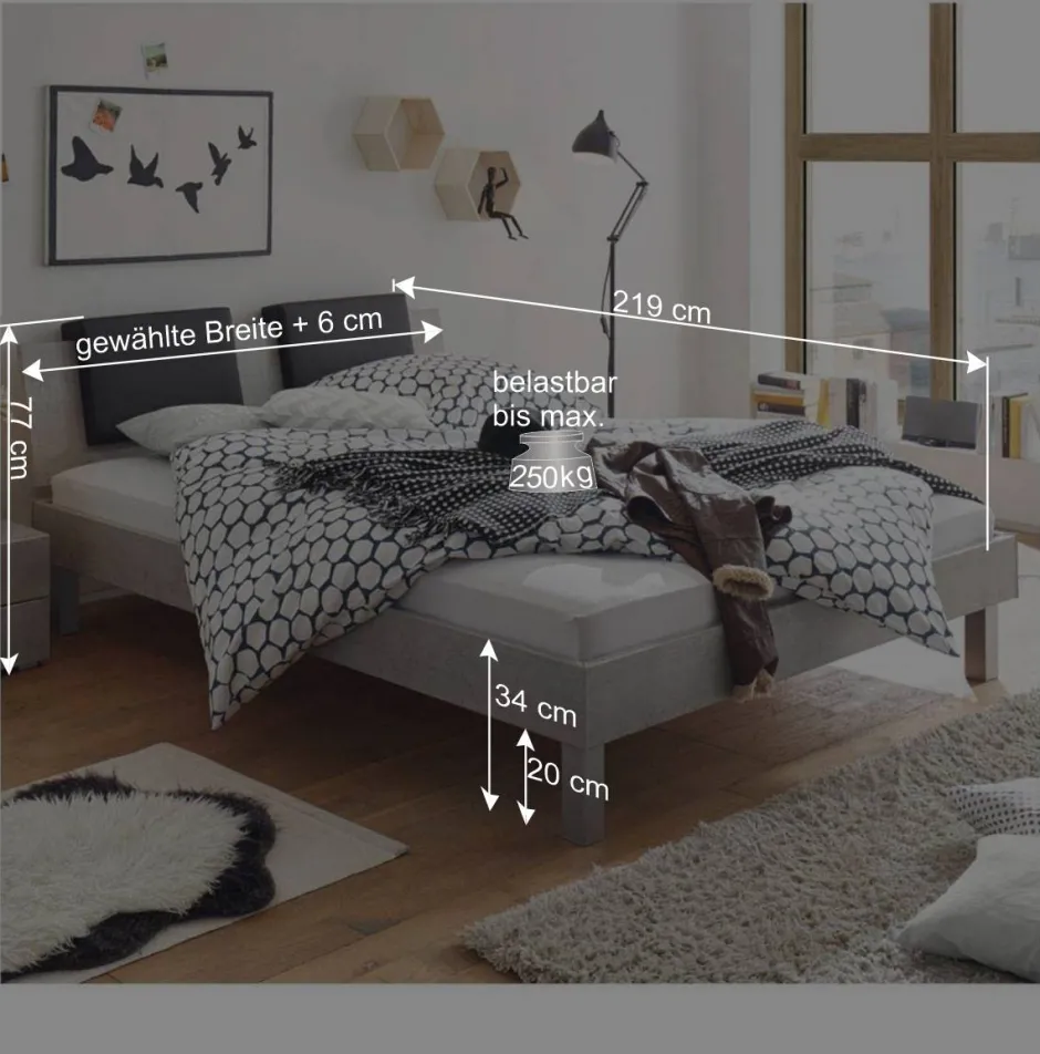 Breites Bett Cabelia in Beton Optik Dekor Grau^Wohnen Discount