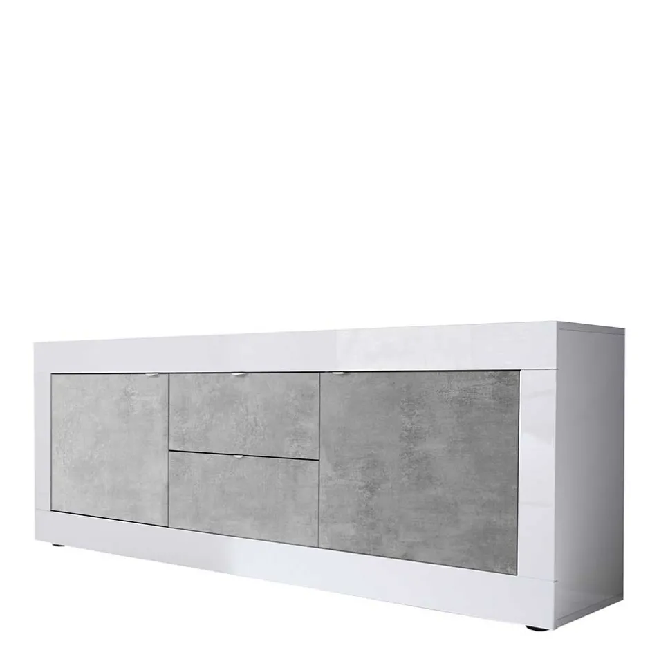 Breites TV Board in Weiß HG & Betonoptik - Narandu^Wohnen Discount