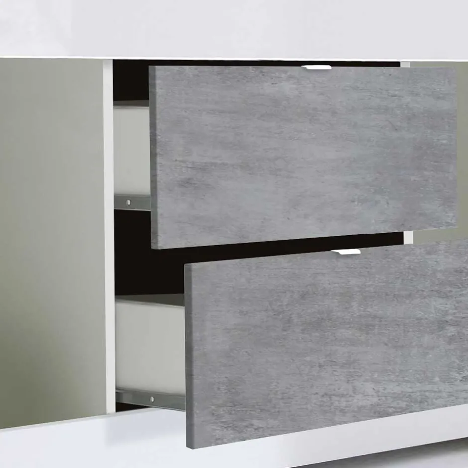 Breites TV Board in Weiß HG & Betonoptik - Narandu^Wohnen Discount