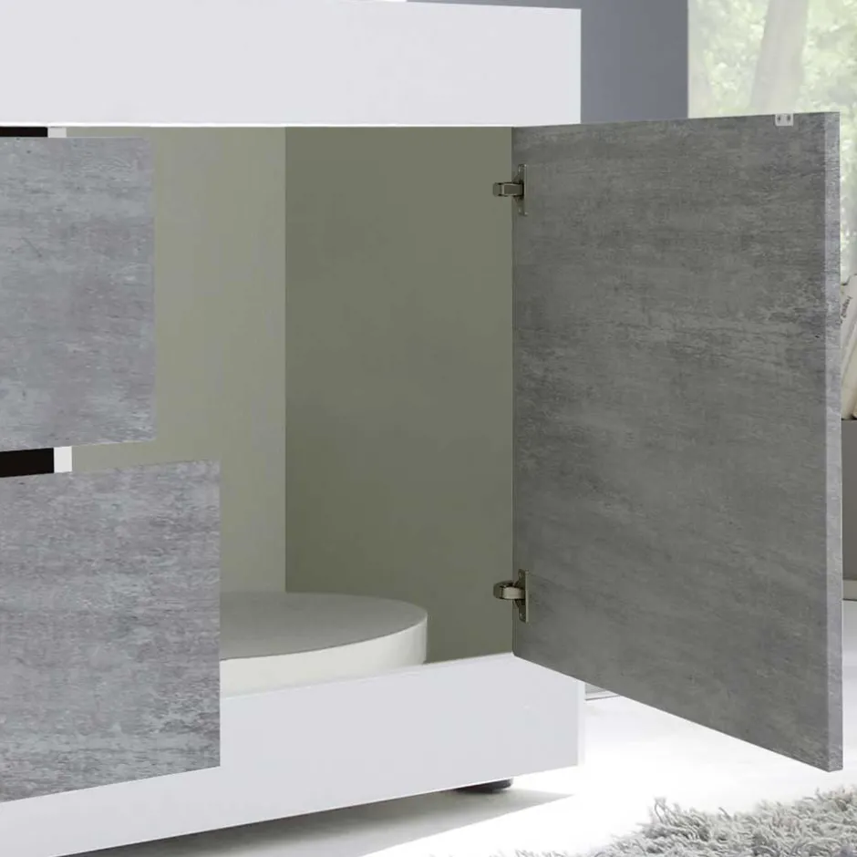 Breites TV Board in Weiß HG & Betonoptik - Narandu^Wohnen Discount