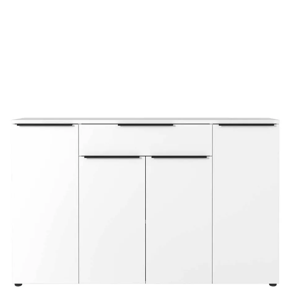 Wohnen Büro Highboard in Weiß mit schwarzen Griffen - Sparkle