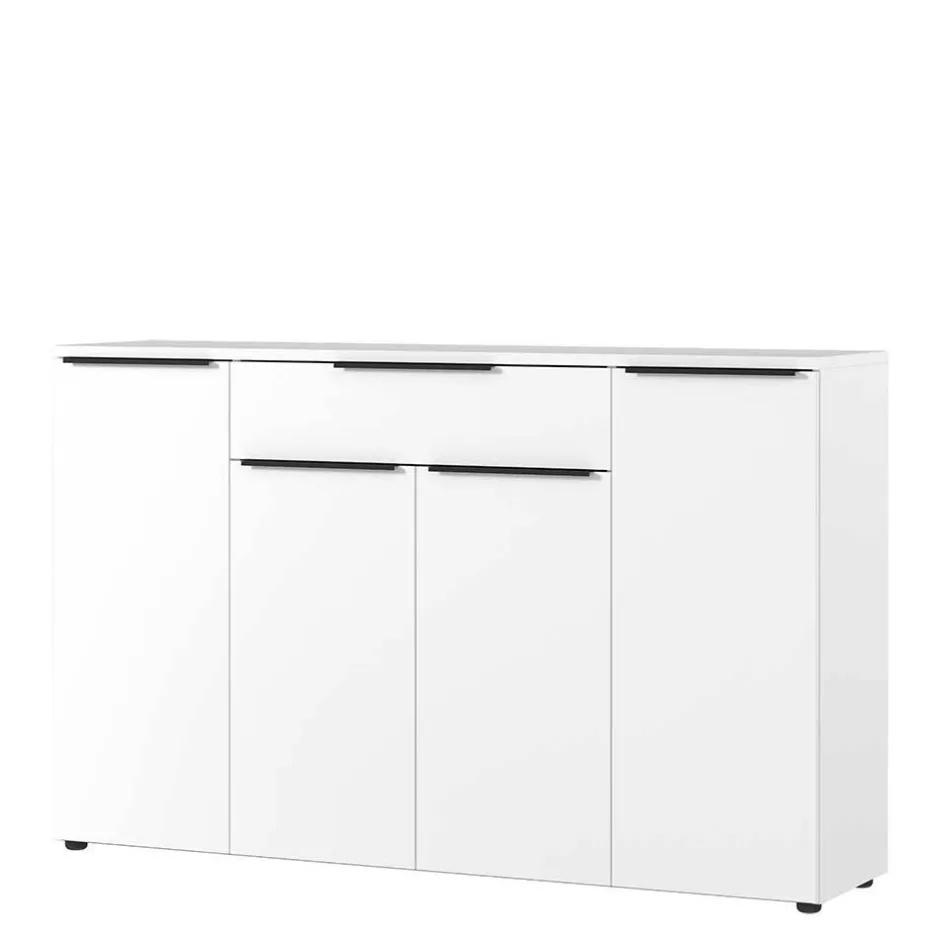 Wohnen Büro Highboard in Weiß mit schwarzen Griffen - Sparkle
