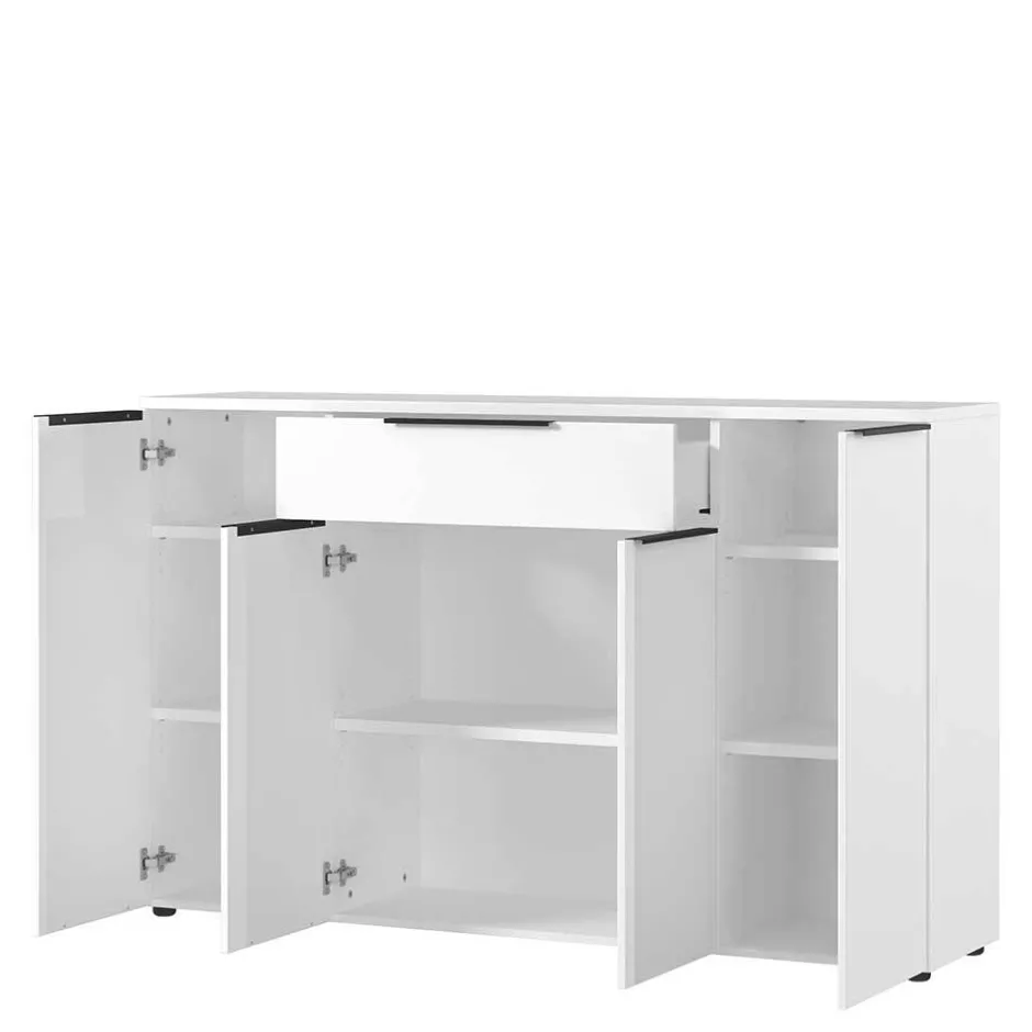 Wohnen Büro Highboard in Weiß mit schwarzen Griffen - Sparkle