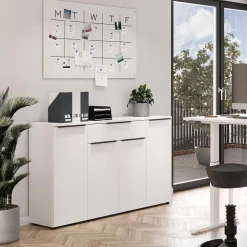 Wohnen Büro Highboard in Weiß mit schwarzen Griffen - Sparkle