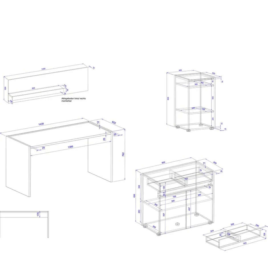 Wohnen Büromöbel Kombination modern - Nonessia (vierteilig)