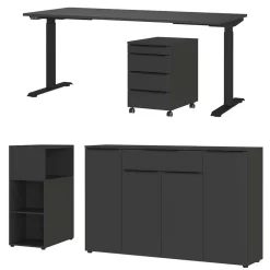 Wohnen Büromöbel Set in Dunkelgrau - Tila (vierteilig)