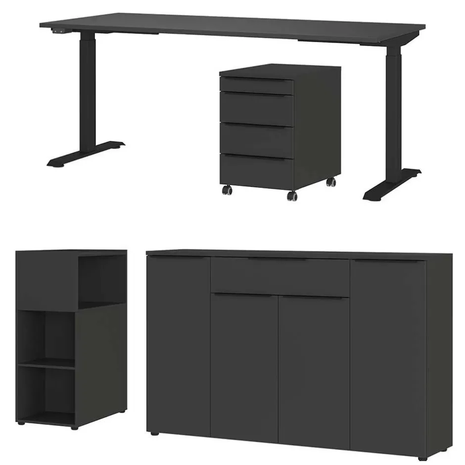 Wohnen Büromöbel Set in Dunkelgrau - Tila (vierteilig)