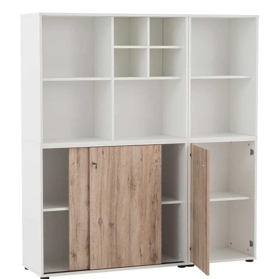 Büroschrank in Weiß & Wildeiche Dekor - Laganzo^Wohnen Clearance