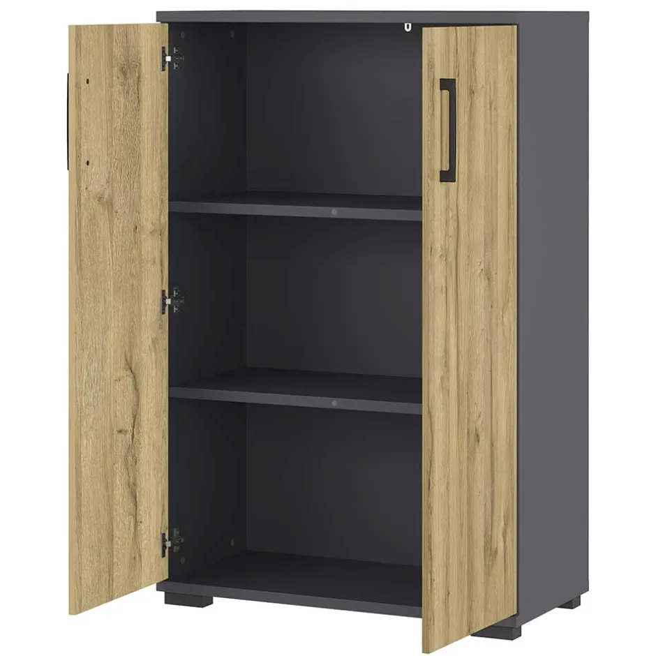 Wohnen Büroschrank in Wildeiche NB & Dunkelgrau - Disgano I