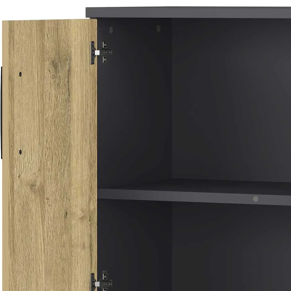 Wohnen Büroschrank in Wildeiche NB & Dunkelgrau - Disgano I