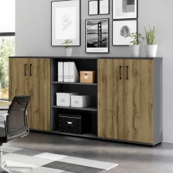 Wohnen Büroschrank in Wildeiche NB & Dunkelgrau - Disgano I