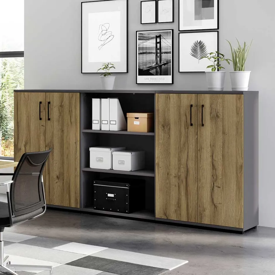 Wohnen Büroschrank in Wildeiche NB & Dunkelgrau - Disgano I