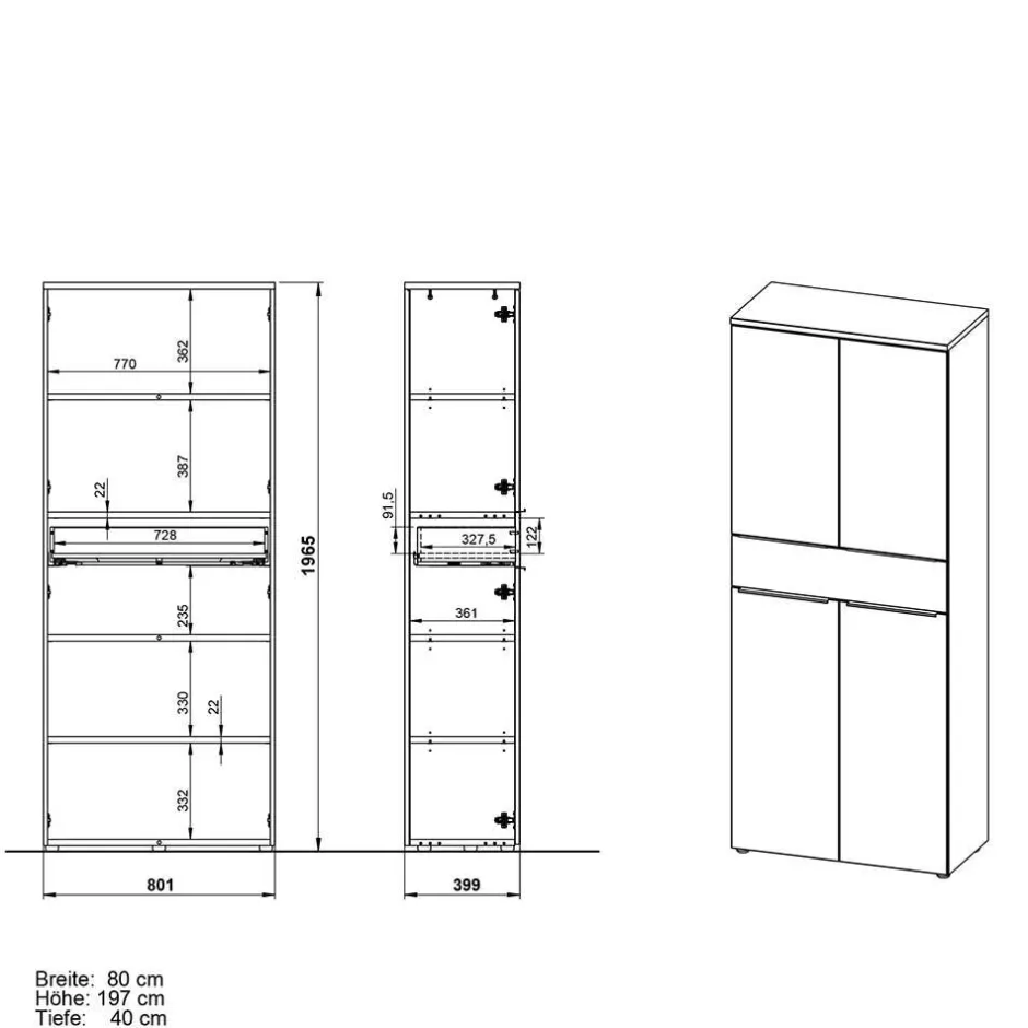 Wohnen Büroschrank mit vier Türen und Schublade - Sparkle