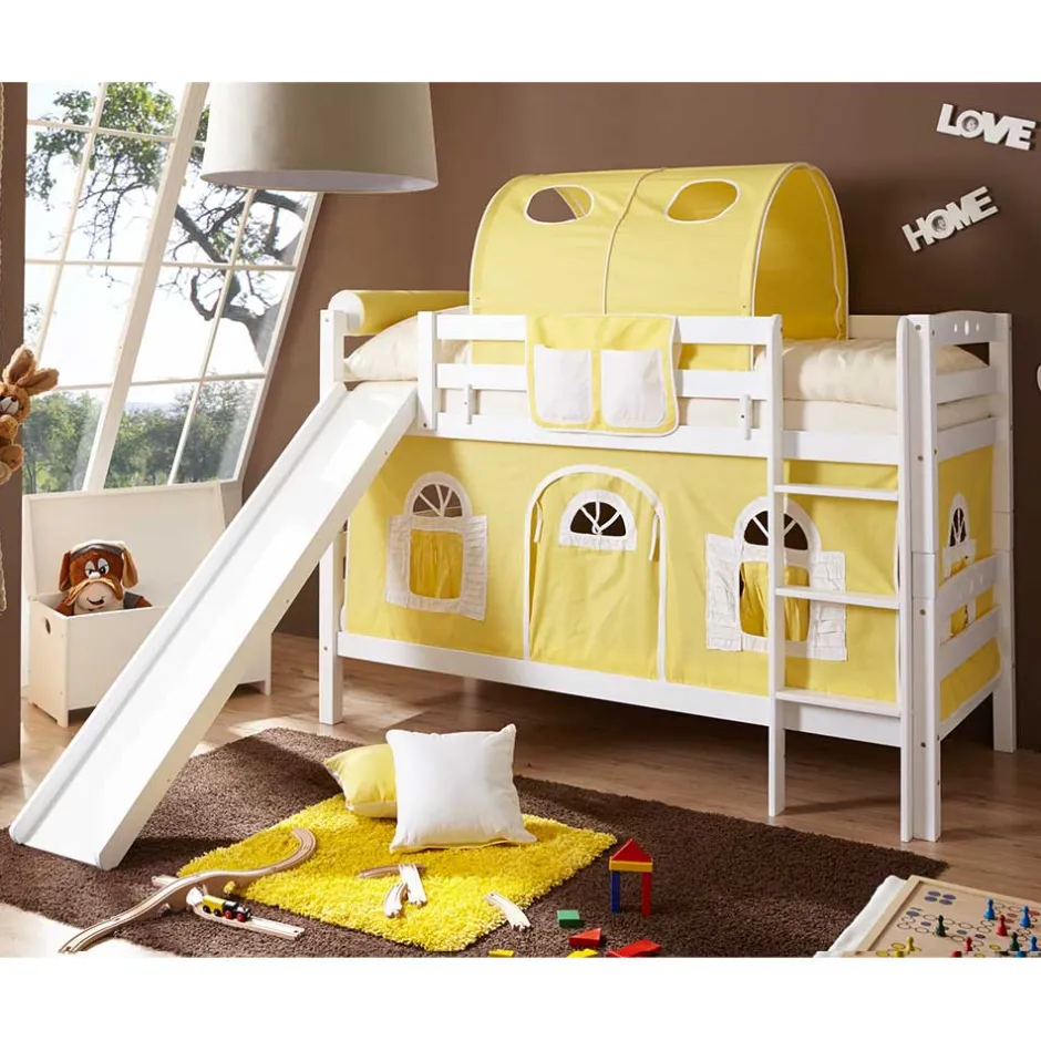 Buche Doppelhochbett in Weiß & Gelb - Linus^Wohnen Outlet