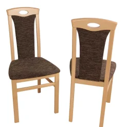 Buche Stühle mit Strukturstoff Masuza in Mocca Braun meliert (2er Set)^Wohnen Discount