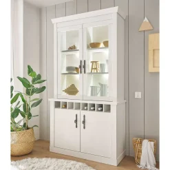 Wohnen Buffet Vitrine in weißer Holzoptik Pinie - Liancos