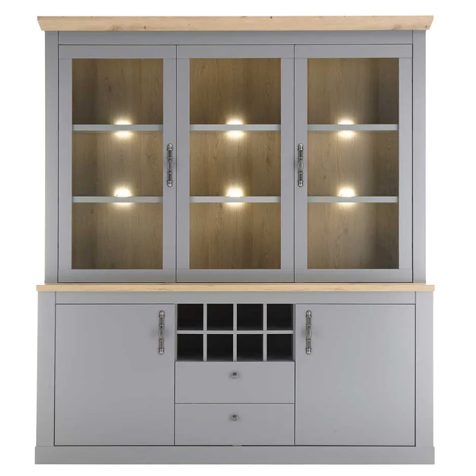 Wohnen Buffetvitrine in Lichtgrau & Eiche Optik - Buleta