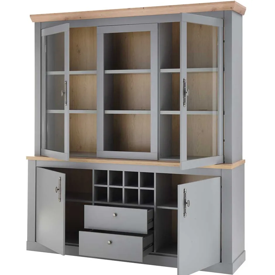 Wohnen Buffetvitrine in Lichtgrau & Eiche Optik - Buleta