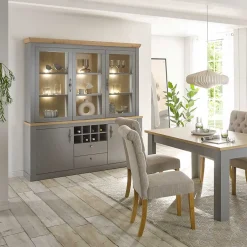 Wohnen Buffetvitrine in Lichtgrau & Eiche Optik - Buleta
