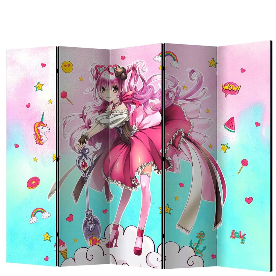Bunter Paravent mit Manga Mädchen Motiv - Vinales^Wohnen Sale