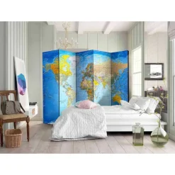 Wohnen Bunter Paravent mit Weltkarte bedruckt - Nirameso