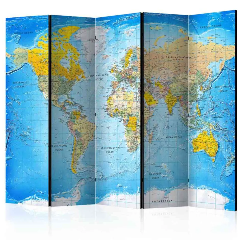 Wohnen Bunter Paravent mit Weltkarte bedruckt - Nirameso