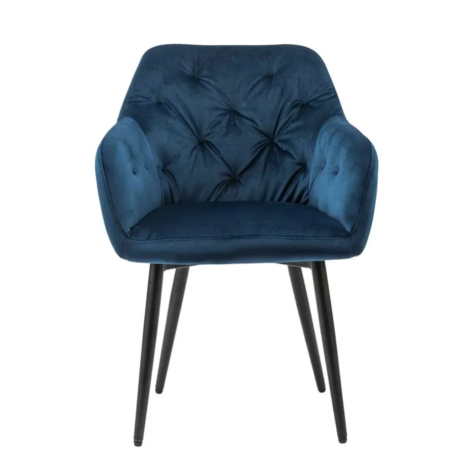 Wohnen Charmanter Armlehnenstuhl mit Samt in Blau - Coridar