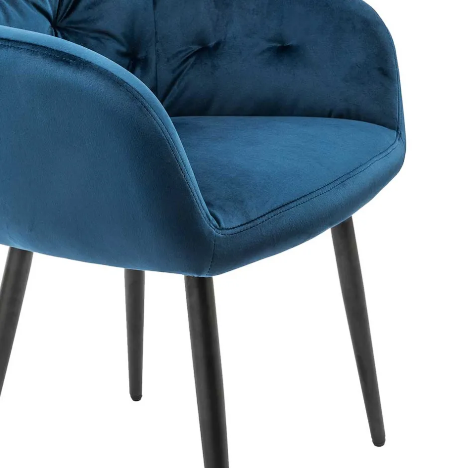 Wohnen Charmanter Armlehnenstuhl mit Samt in Blau - Coridar