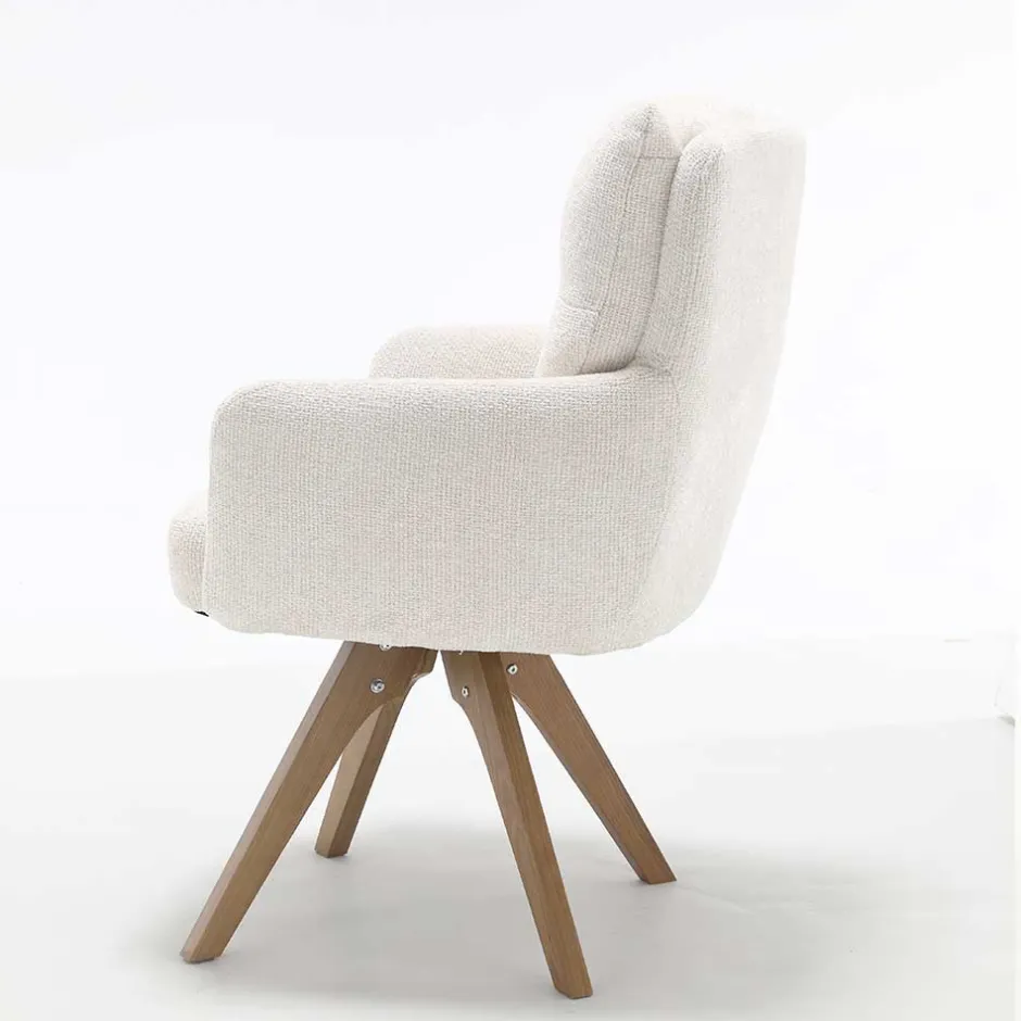 Wohnen Chenille Armlehnenstuhl in Creme - Max (2er Set)