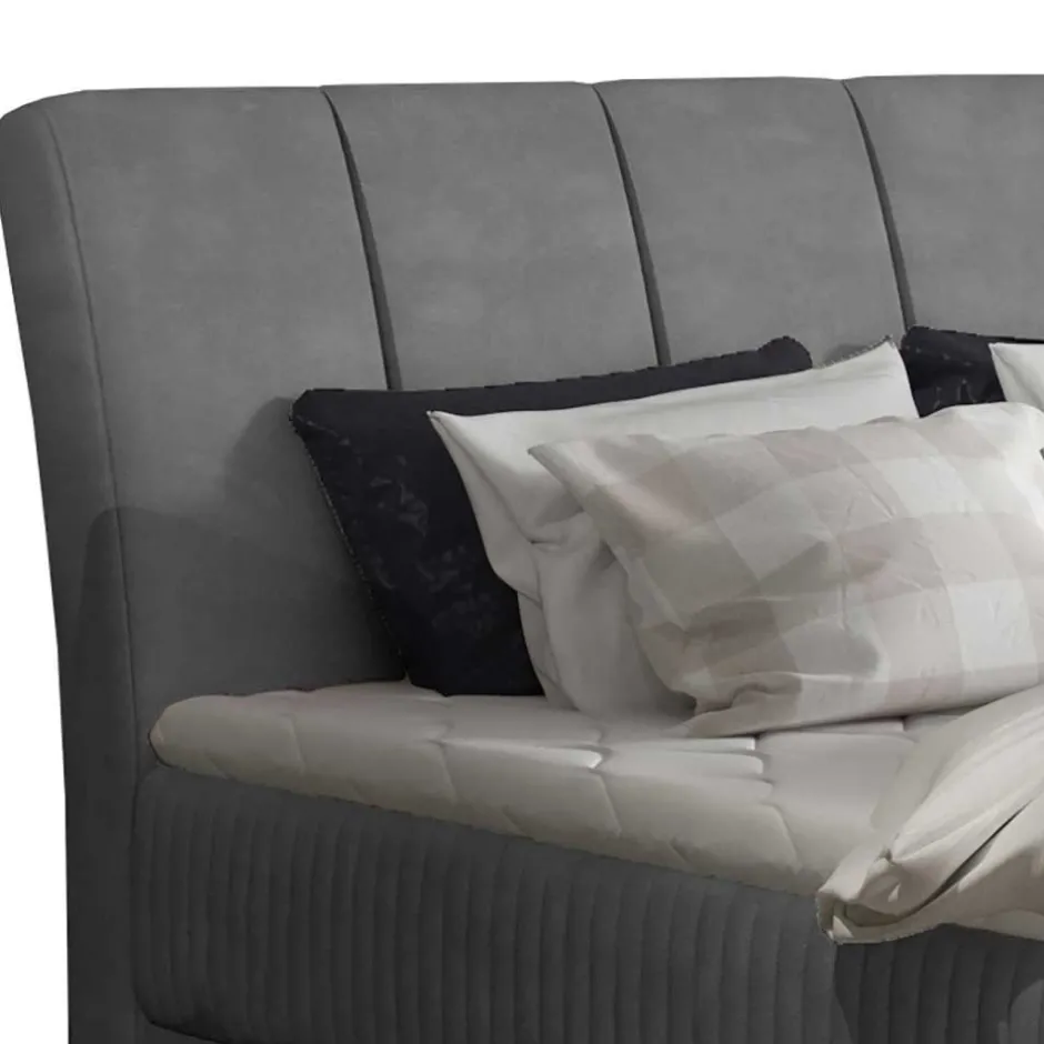 Chenille Polsterbett in Hellgrau - Laduvia^Wohnen