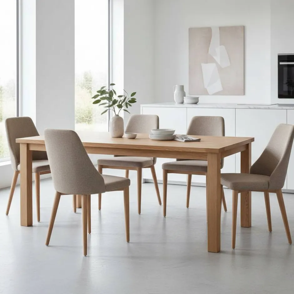 Chenille Stühle in Hellbraun - Hairos (6er Set)^Wohnen New