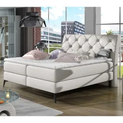 Wohnen Chesterfield Boxbett aus Kunstleder in Weiß - Flenco