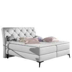 Wohnen Chesterfield Boxbett aus Kunstleder in Weiß - Flenco