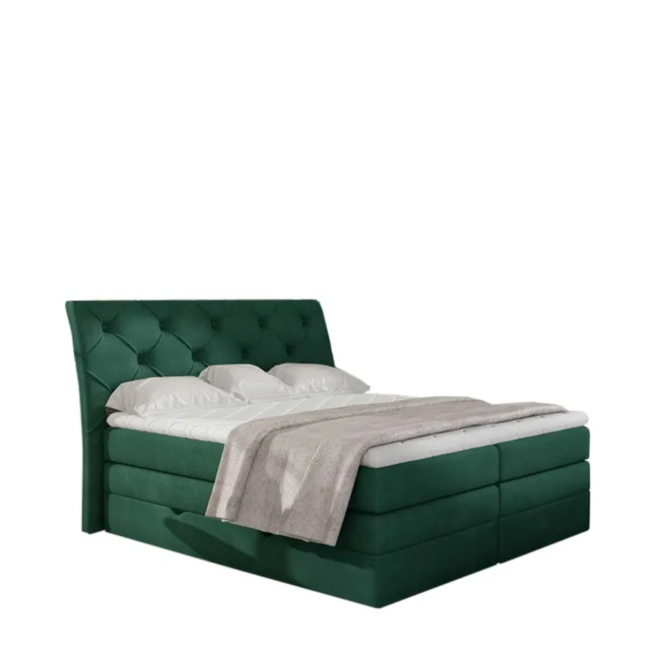Chesterfield Boxspring Bett in Dunkelgrün Velours - Ardit^Wohnen Clearance