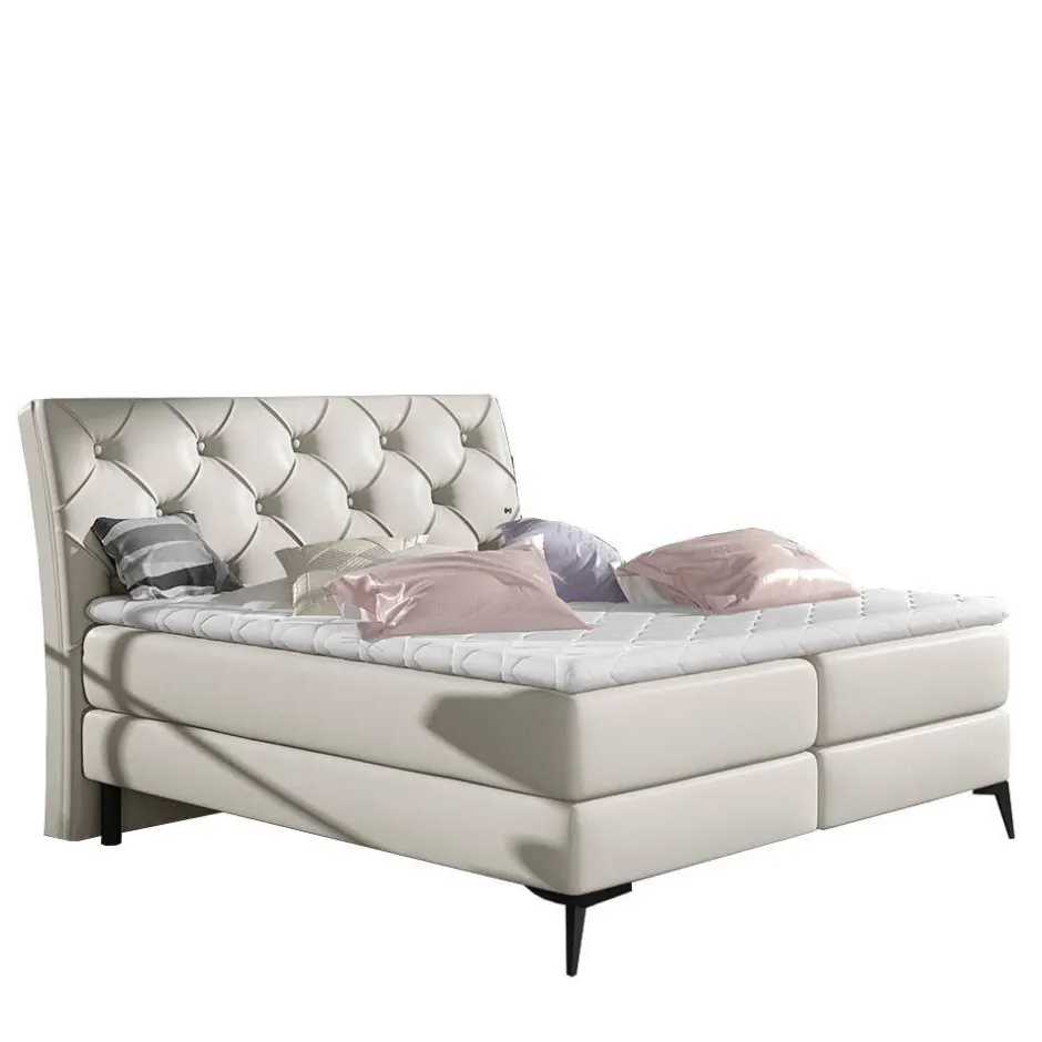 Wohnen Chesterfield Kunstlederbett in Creme - Micerdo