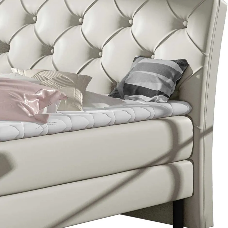 Wohnen Chesterfield Kunstlederbett in Creme - Micerdo